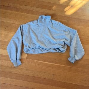 Pilcro Sweatshirt Womens small Gray Cotton Stretch Funnel Neck Bubble Hem